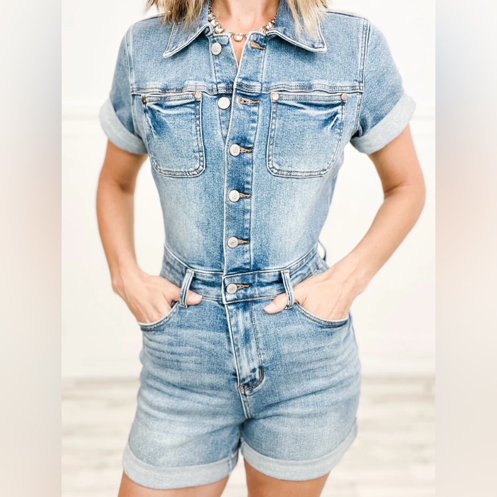 Judy Blue JOLENE Denim Romper NWT - Picture 14 of 14